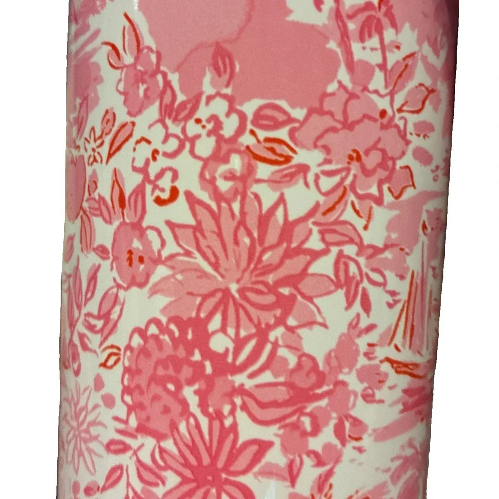 Lilly Pulitzer Seaside Scene Stainless Steel Water Bottle 20oz Pink White New